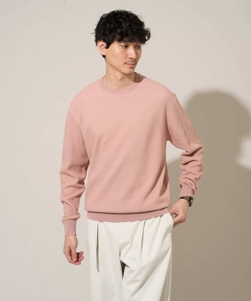 a.v.v（アーヴェヴェ）の「【洗濯機で洗える】タックメッシュクルーネックニット（ニット/セーター・メンズ・ピンク/ホワイト/ミント・46/48）」の3枚目の写真