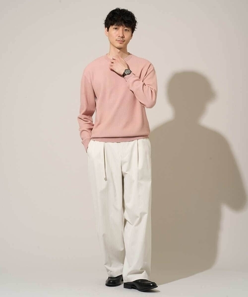 a.v.v(アーヴェヴェ)の「軽やかに着れる春夏ニット 【洗濯機で洗える】タックメッシュクルーネックニット(ニット/セーター・メンズ・ピンク/ホワイト/ミント・46/48)」の11枚目の写真