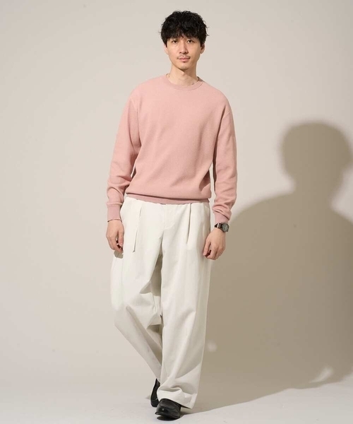 a.v.v(アーヴェヴェ)の「軽やかに着れる春夏ニット 【洗濯機で洗える】タックメッシュクルーネックニット(ニット/セーター・メンズ・ピンク/ホワイト/ミント・46/48)」の9枚目の写真