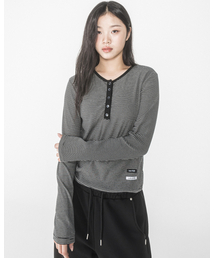 STRIPE HENRY NECK L/S TEE(BLACK)