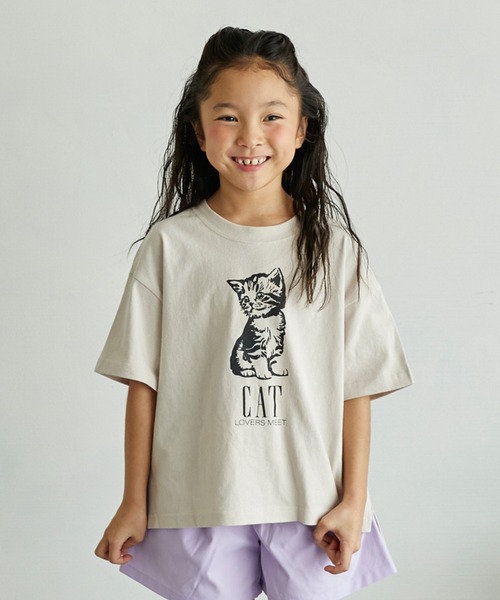 undeny.（アンディニ－）の「アンディニー CAT Tシャツ（Tシャツ/カットソー・キッズ・サックスブルー/ホワイト/ベージュ系その他・XL/L/M）」の2枚目の写真