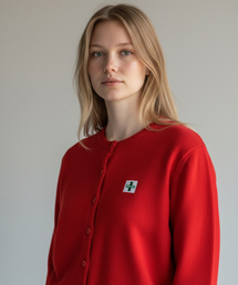BORN SLIPPY（ボーンスリッピー）の「Soft Emblem Round Neck Knit Cardigan (Red)（カーディガン/ボレロ）」