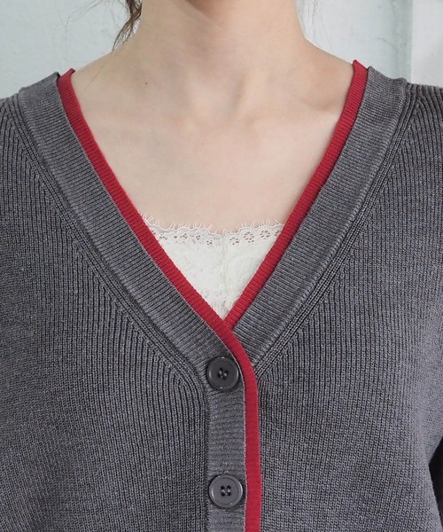 tiptop（ティップトップ）の「畦編配色Vネックショートカーディガン（カーディガン/ボレロ・レディース・グレー/チャコールグレー/アイボリー/ピンク・FREE）」の14枚目の写真