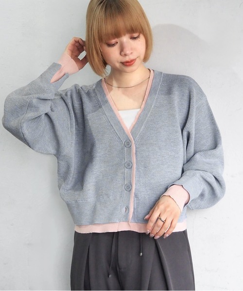 tiptop（ティップトップ）の「畦編配色Vネックショートカーディガン（カーディガン/ボレロ・レディース・グレー/チャコールグレー/アイボリー/ピンク・FREE）」の17枚目の写真