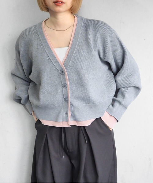tiptop（ティップトップ）の「畦編配色Vネックショートカーディガン（カーディガン/ボレロ・レディース・グレー/チャコールグレー/アイボリー/ピンク・FREE）」の18枚目の写真