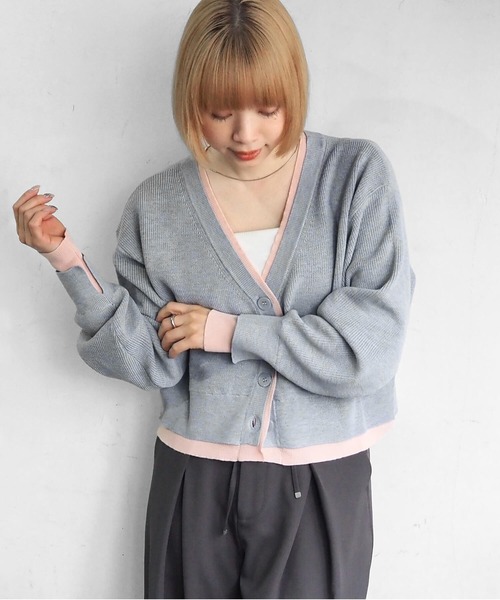 tiptop（ティップトップ）の「畦編配色Vネックショートカーディガン（カーディガン/ボレロ・レディース・グレー/チャコールグレー/アイボリー/ピンク・FREE）」の19枚目の写真
