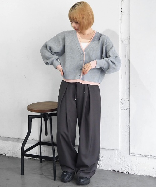 tiptop（ティップトップ）の「畦編配色Vネックショートカーディガン（カーディガン/ボレロ・レディース・グレー/チャコールグレー/アイボリー/ピンク・FREE）」の21枚目の写真