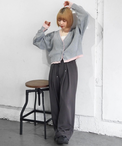 tiptop（ティップトップ）の「畦編配色Vネックショートカーディガン（カーディガン/ボレロ・レディース・グレー/チャコールグレー/アイボリー/ピンク・FREE）」の22枚目の写真