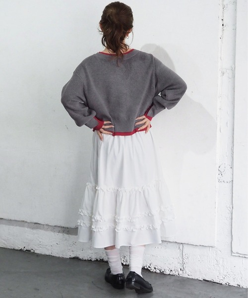 tiptop（ティップトップ）の「畦編配色Vネックショートカーディガン（カーディガン/ボレロ・レディース・グレー/チャコールグレー/アイボリー/ピンク・FREE）」の13枚目の写真