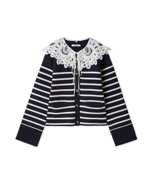 SNIDEL(スナイデル)の「バテンレースカラーニットカーディガン(カーディガン/ボレロ・レディース・グレー/オフホワイト/その他・F)」の1枚目の写真