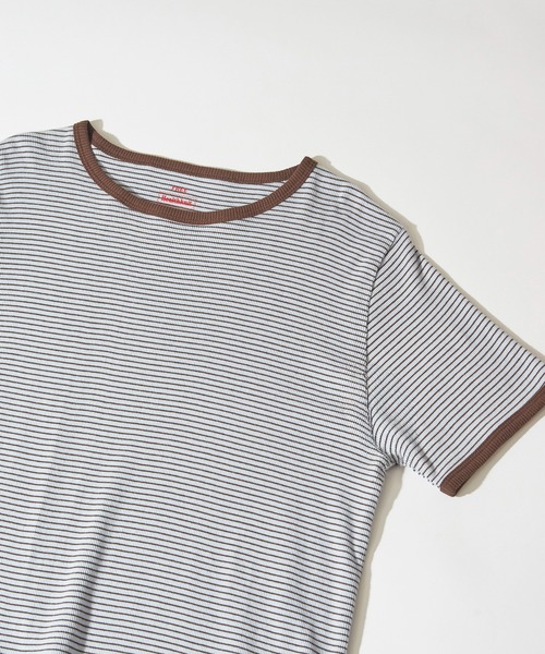 Healthknit(ヘルスニット)の「【Healthknit】26SS Tubular Rib S/S Border Tee HR26S-L302(Tシャツ/カットソー・レディース・ライトベージュ/サックスブルー/ライム・FREE)」の1枚目の写真