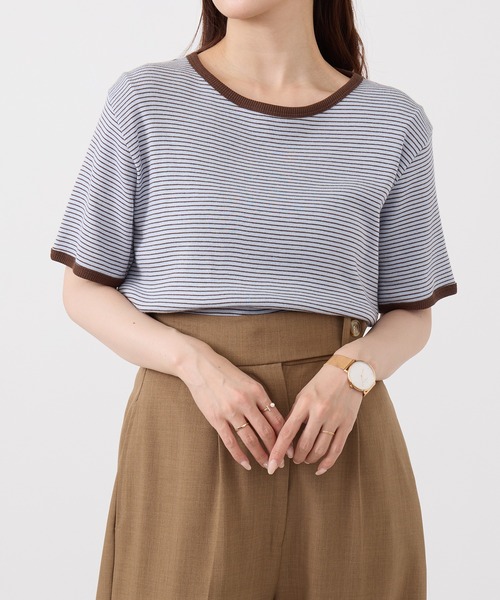 Healthknit(ヘルスニット)の「【Healthknit】26SS Tubular Rib S/S Border Tee HR26S-L302(Tシャツ/カットソー・レディース・ライトベージュ/サックスブルー/ライム・FREE)」の9枚目の写真
