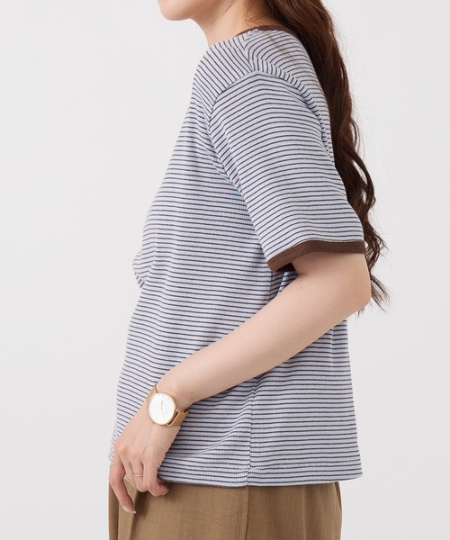 Healthknit(ヘルスニット)の「【Healthknit】26SS Tubular Rib S/S Border Tee HR26S-L302(Tシャツ/カットソー・レディース・ライトベージュ/サックスブルー/ライム・FREE)」の12枚目の写真