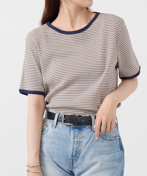 Healthknit(ヘルスニット)の「【Healthknit】26SS Tubular Rib S/S Border Tee HR26S-L302(Tシャツ/カットソー・レディース・ライトベージュ/サックスブルー/ライム・FREE)」の16枚目の写真