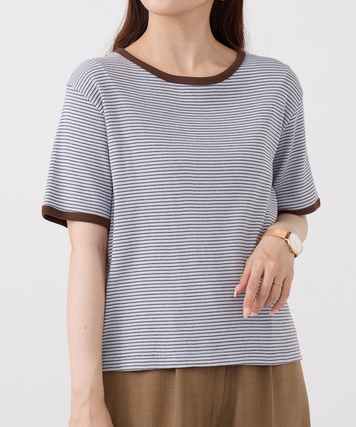 Healthknit(ヘルスニット)の「【Healthknit】26SS Tubular Rib S/S Border Tee HR26S-L302(Tシャツ/カットソー・レディース・ライトベージュ/サックスブルー/ライム・FREE)」の5枚目の写真