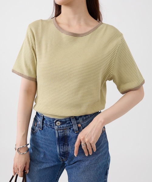 Healthknit(ヘルスニット)の「【Healthknit】26SS Tubular Rib S/S Border Tee HR26S-L302(Tシャツ/カットソー・レディース・ライトベージュ/サックスブルー/ライム・FREE)」の6枚目の写真