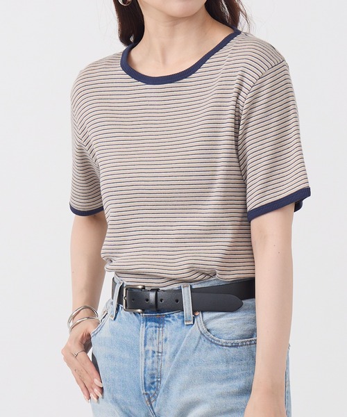 Healthknit(ヘルスニット)の「【Healthknit】26SS Tubular Rib S/S Border Tee HR26S-L302(Tシャツ/カットソー・レディース・ライトベージュ/サックスブルー/ライム・FREE)」の4枚目の写真