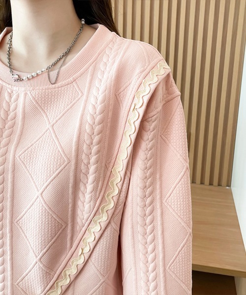 Flugge(フラッジー)の「編みデザインプルオーバー(その他トップス・レディース・アイボリー/ピンク・MEDIUM/LARGE)」の6枚目の写真