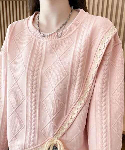 Flugge(フラッジー)の「編みデザインプルオーバー(その他トップス・レディース・アイボリー/ピンク・MEDIUM/LARGE)」の7枚目の写真