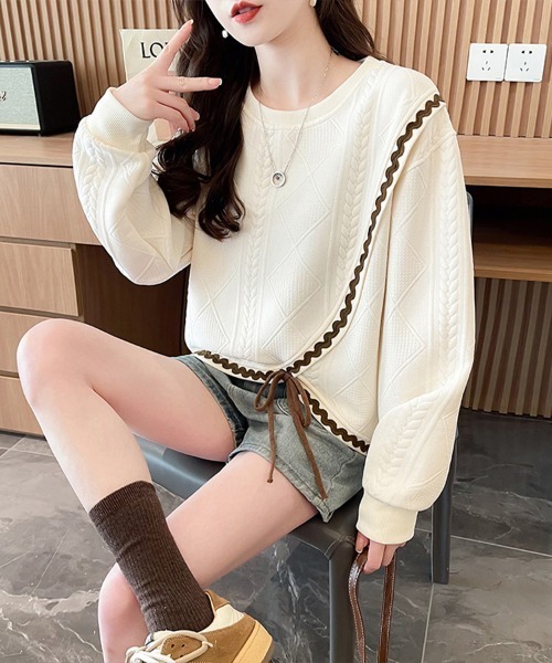 Flugge(フラッジー)の「編みデザインプルオーバー(その他トップス・レディース・アイボリー/ピンク・MEDIUM/LARGE)」の10枚目の写真