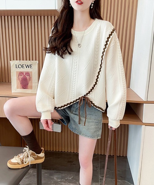 Flugge(フラッジー)の「編みデザインプルオーバー(その他トップス・レディース・アイボリー/ピンク・MEDIUM/LARGE)」の11枚目の写真