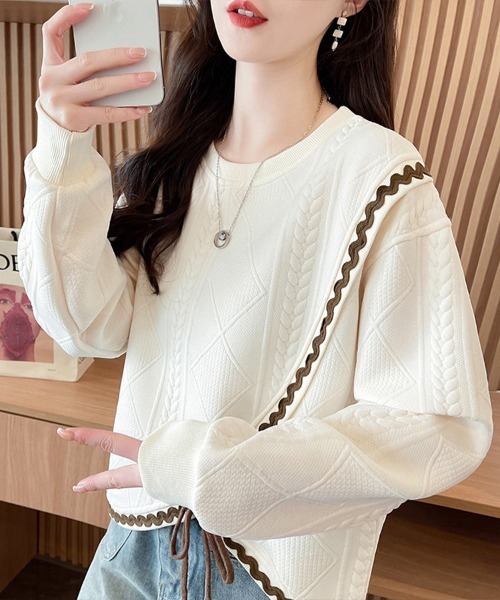 Flugge(フラッジー)の「編みデザインプルオーバー(その他トップス・レディース・アイボリー/ピンク・MEDIUM/LARGE)」の14枚目の写真