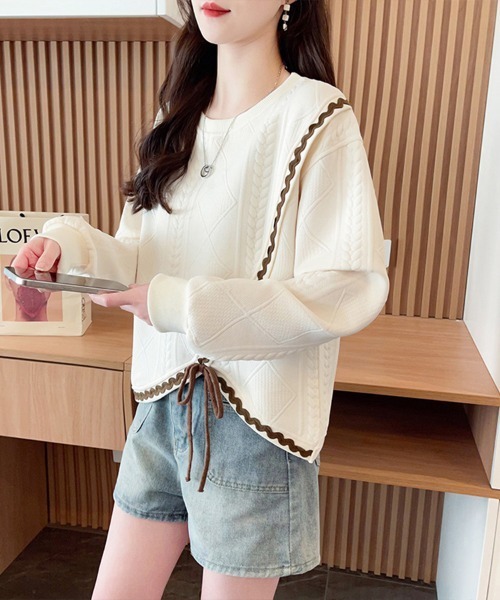 Flugge(フラッジー)の「編みデザインプルオーバー(その他トップス・レディース・アイボリー/ピンク・MEDIUM/LARGE)」の15枚目の写真
