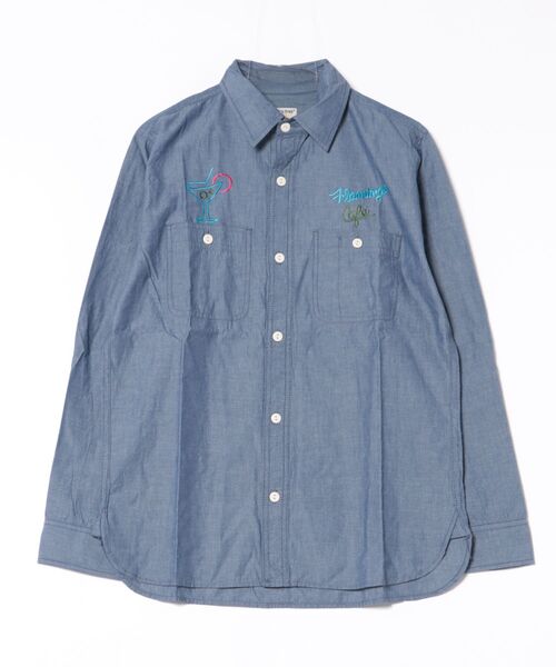 EFFECTEN（エフェクテン）の「【HOUSTON】フラミンゴ　刺繍　シャツ（シャツ/ブラウス・メンズ・オフホワイト/ブルー・LARGE/MEDIUM/X-LARGE）」の2枚目の写真