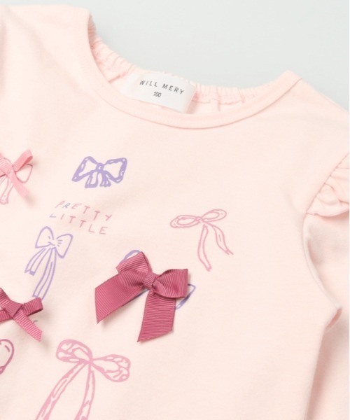 Will Mery（ウイルメリィ）の「【WEB限定】リボン付プリント肩フリル長袖Tシャツ（Tシャツ/カットソー・キッズ・ピンク/スミクロ・80/130/120/110/100/90）」の4枚目の写真