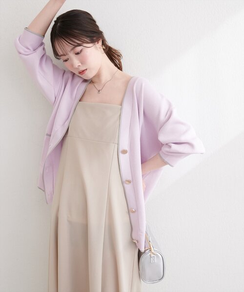 natural couture（ナチュラルクチュール）の「Vネックポケ付きミドルカーディガン（カーディガン/ボレロ・レディース・ネイビー/ラベンダー/ベージュ/オフホワイト・FREE）」の12枚目の写真