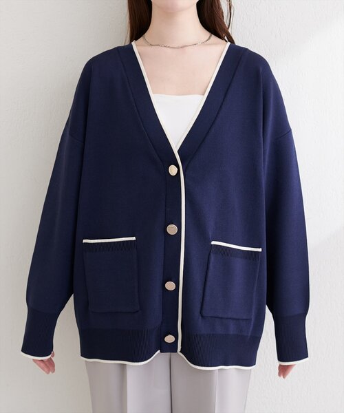 natural couture（ナチュラルクチュール）の「Vネックポケ付きミドルカーディガン（カーディガン/ボレロ・レディース・ネイビー/ラベンダー/ベージュ/オフホワイト・FREE）」の19枚目の写真