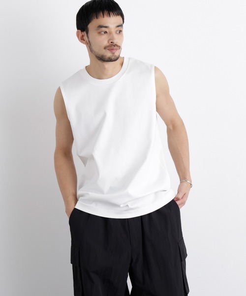 NANO universe（ナノユニバース）の「アンチスメル ノースリーブ Tシャツ（タンクトップ・メンズ・ブラック/ホワイト/グレー・L/M/S）」の2枚目の写真