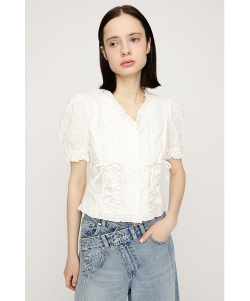 SLY(スライ)の「COTTON LACE LACE UP BL コットンレースレースアップブラウス 春服 夏服(シャツ/ブラウス・レディース・オフホワイト/ライトブルー/ブラック・FREE)」の7枚目の写真