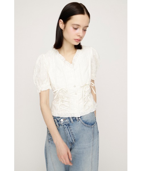 SLY(スライ)の「COTTON LACE LACE UP BL コットンレースレースアップブラウス 春服 夏服(シャツ/ブラウス・レディース・オフホワイト/ライトブルー/ブラック・FREE)」の9枚目の写真