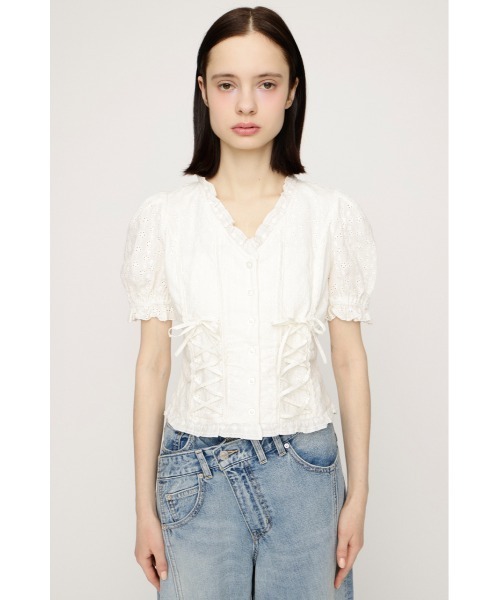 SLY(スライ)の「COTTON LACE LACE UP BL コットンレースレースアップブラウス 春服 夏服(シャツ/ブラウス・レディース・オフホワイト/ライトブルー/ブラック・FREE)」の10枚目の写真