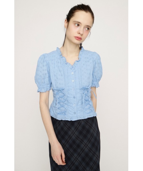 SLY(スライ)の「COTTON LACE LACE UP BL コットンレースレースアップブラウス 春服 夏服(シャツ/ブラウス・レディース・オフホワイト/ライトブルー/ブラック・FREE)」の5枚目の写真