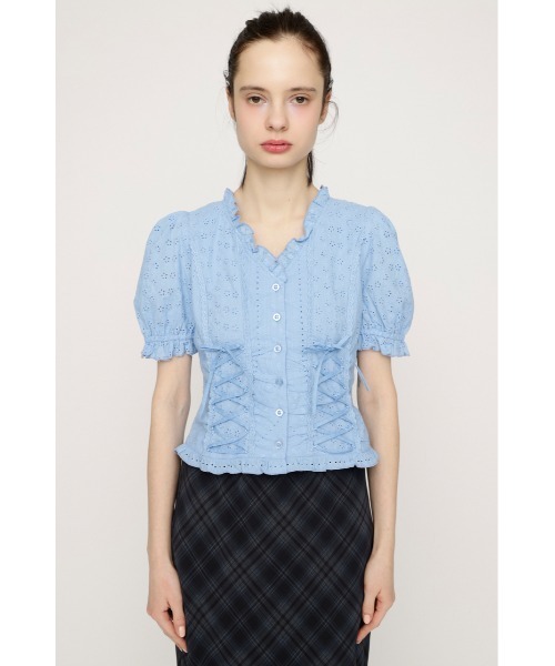 SLY(スライ)の「COTTON LACE LACE UP BL コットンレースレースアップブラウス 春服 夏服(シャツ/ブラウス・レディース・オフホワイト/ライトブルー/ブラック・FREE)」の6枚目の写真