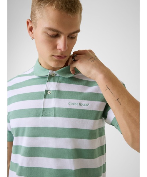 GUESS JEANS（ゲスジーンズ）の「GUESS JEANS STRIPES Polo ポロシャツ（ポロシャツ・メンズ・ホワイト×イエロー/ホワイト×グリーン・X-LARGE/LARGE/MEDIUM/SMALL/XX-LARGE）」の4枚目の写真