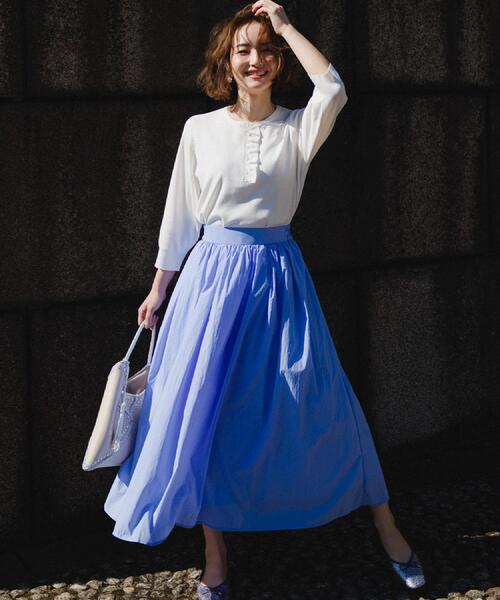 OPAQUE.CLIP（オペークドットクリップ）の「フリルヘンリーネックニット【洗濯機OK/抗ピル】（ニット/セーター・レディース・ライトグレー/ホワイト/ライトブルー/イエロー系その他/ブラック・40/38/36/42）」の7枚目の写真