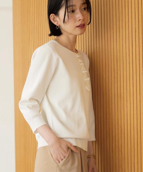 OPAQUE.CLIP（オペークドットクリップ）の「フリルヘンリーネックニット【洗濯機OK/抗ピル】（ニット/セーター・レディース・ライトグレー/ホワイト/ライトブルー/イエロー系その他/ブラック・40/38/36/42）」の10枚目の写真