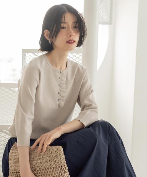 OPAQUE.CLIP（オペークドットクリップ）の「フリルヘンリーネックニット【洗濯機OK/抗ピル】（ニット/セーター・レディース・ライトグレー/ホワイト/ライトブルー/イエロー系その他/ブラック・40/38/36/42）」の15枚目の写真