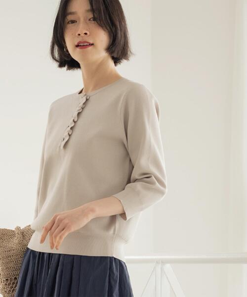 OPAQUE.CLIP（オペークドットクリップ）の「フリルヘンリーネックニット【洗濯機OK/抗ピル】（ニット/セーター・レディース・ライトグレー/ホワイト/ライトブルー/イエロー系その他/ブラック・40/38/36/42）」の18枚目の写真