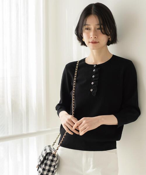 OPAQUE.CLIP（オペークドットクリップ）の「フリルヘンリーネックニット【洗濯機OK/抗ピル】（ニット/セーター・レディース・ライトグレー/ホワイト/ライトブルー/イエロー系その他/ブラック・40/38/36/42）」の22枚目の写真