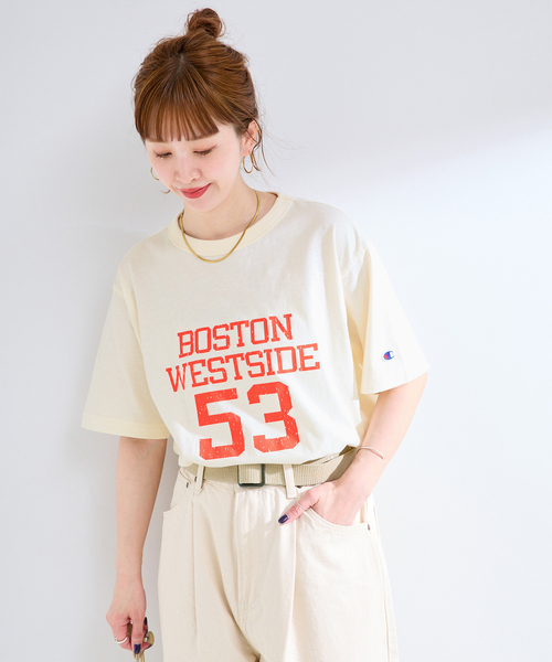 Champion（チャンピオン）の「Champion / チャンピオン 別注 LOGO T-SHIRTS（Tシャツ/カットソー・レディース・イエロー/レッド/グリーン/ホワイト/ブルー・FREE）」の10枚目の写真