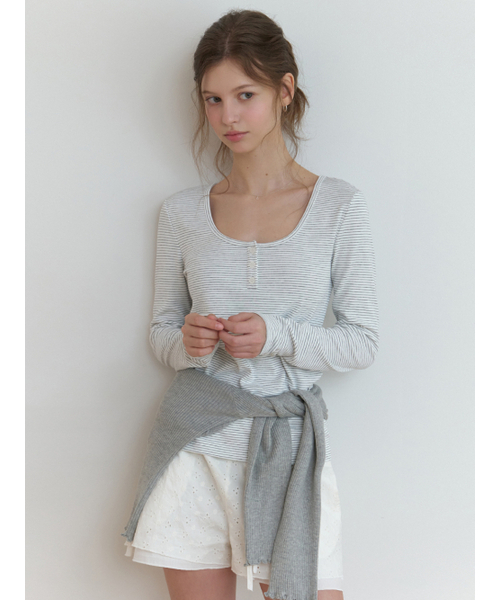 RE_L(リエル)の「Lemo stripe t-shirt (melange gray)(Tシャツ/カットソー・レディース・その他・FREE)」の1枚目の写真