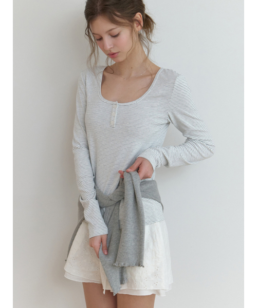 RE_L(リエル)の「Lemo stripe t-shirt (melange gray)(Tシャツ/カットソー・レディース・その他・FREE)」の3枚目の写真