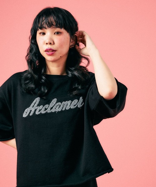 LEPSIM(レプシィム)の「裏毛ラメ相良刺繍5分袖T 663950(Tシャツ/カットソー・レディース・オフホワイト/グレー/ブラック・FREE)」の2枚目の写真