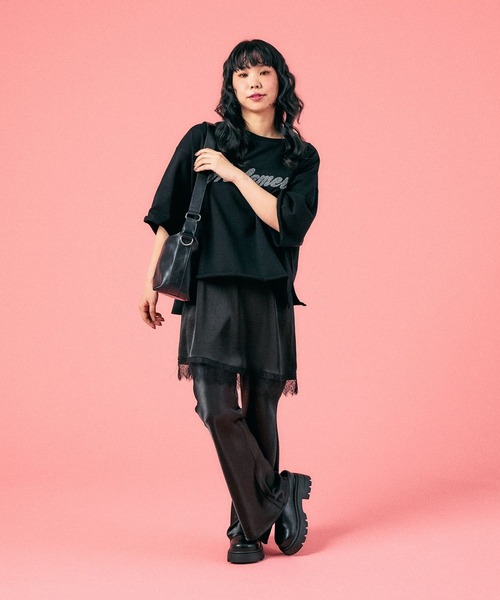 LEPSIM(レプシィム)の「裏毛ラメ相良刺繍5分袖T 663950(Tシャツ/カットソー・レディース・オフホワイト/グレー/ブラック・FREE)」の11枚目の写真