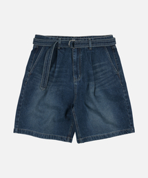 LYOCELL BELTED DENIM SHORTS _ MID BLUE