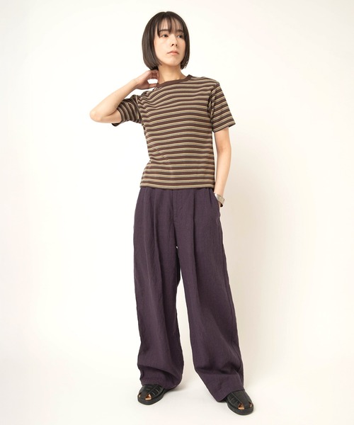RNA-N(アールエヌエーエヌ)の「M2666 コットンフライスボーダーT(Tシャツ/カットソー・レディース・ブラウン/チャコール/グレイッシュベージュ・FREE)」の6枚目の写真